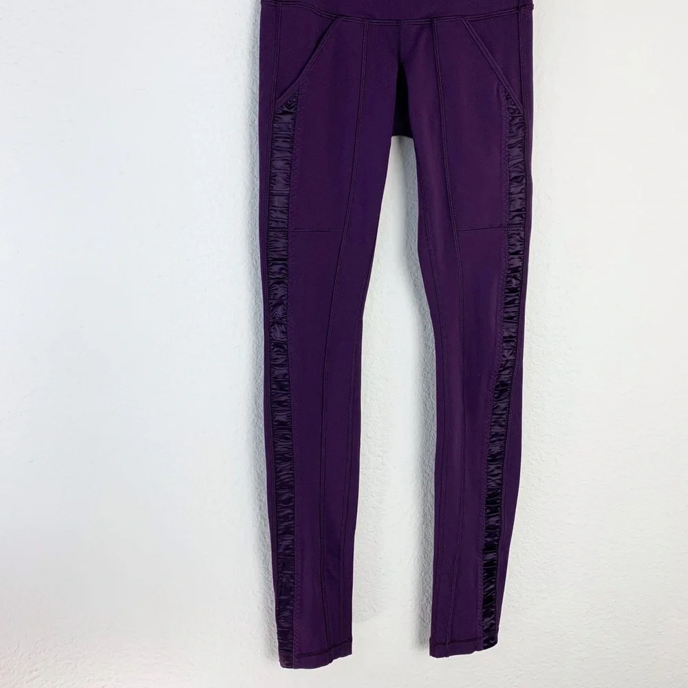 Lululemon Purple Side Gathered Satin Detail Leggings Sz 2 - Picture 5 of 13